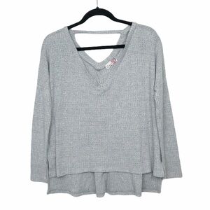 Signify Gray V Neck Cut Out Waffle Knit Sweater